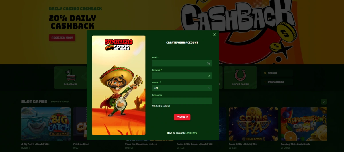 sombrero spins casino registration